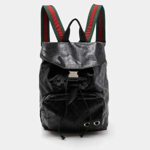 Gucci Black GG Imprime Canvas and Leather Backpack