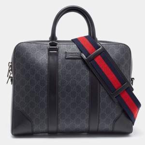 Gucci Black/Grey GG Supreme Canvas and Leather Briefcase Bag