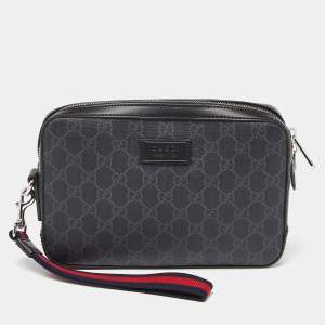Gucci Black/Grey GG Supreme Canvas and Leather Wristlet Pouch