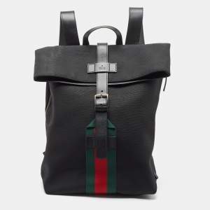 Gucci Black Techno Canvas Web Fold Over Backpack