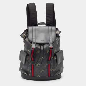 Gucci Black/Grey GG Supreme Canvas Tiger Print Backpack