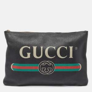 Gucci Black Logo Web Zip Pouch