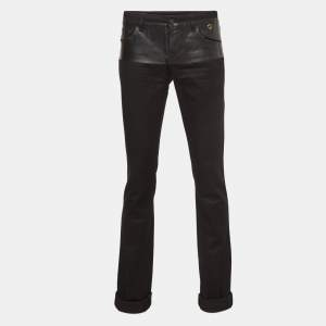 Gucci Black Cotton Leather Trim Pants XS