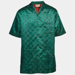Gucci Green GG Interlocking Canvas Bowling Shirt S 