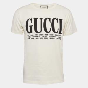 Gucci Cream Logo Cities Print Jersey Oversized T-Shirt XXS