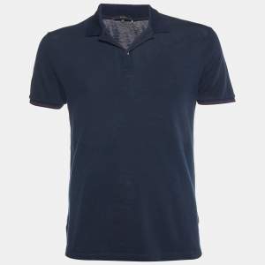 Gucci Navy Blue Cotton Blend Polo T-Shirt M