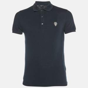Gucci Black Embroidered Cotton Knit Skinny Fit Polo T-Shirt L