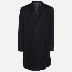 Gucci Navy Blue Cashmere Single Breasted Long Coat L