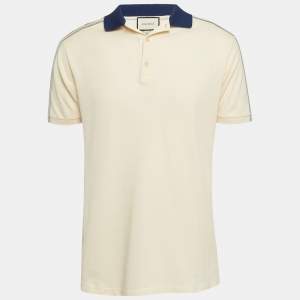 Gucci Cream Interlock GG Stripe Cotton Polo T-Shirt M