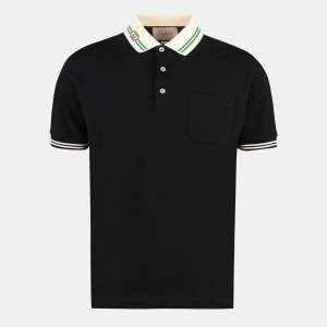 Gucci Black Cotton Pique Polo T-Shirt L