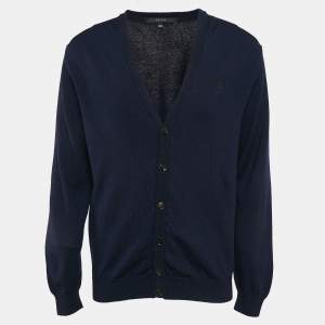 Gucci Navy Blue Rib Knit Buttoned Cardigan XXL