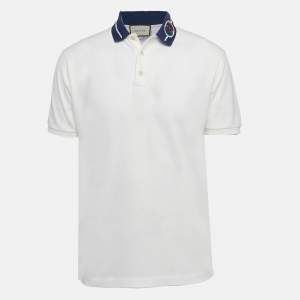 Gucci White GG Embroidered Cotton Pique Polo T-Shirt M