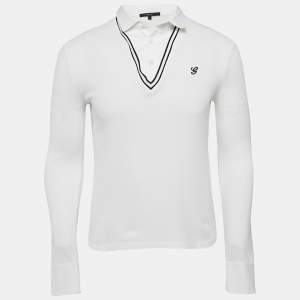 Gucci White Cotton Pique Long Sleeve Polo T-Shirt S