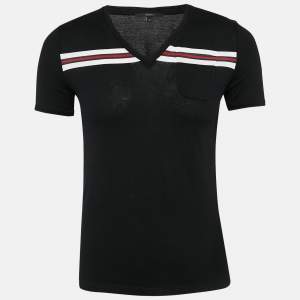 Gucci Black Web Cotton Knit V-Neck T-Shirt S