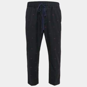 Gucci Navy Blue Bee All Over Wool Trousers M