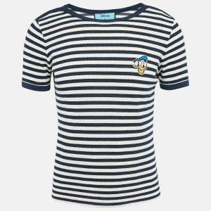 Gucci X Disney Blue/White Donald Duck Applique Striped Jersey T-Shirt M
