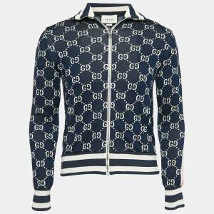 Gucci Navy Blue GG Supreme Jacquard Cotton Knit Zip-Up Cardigan XS