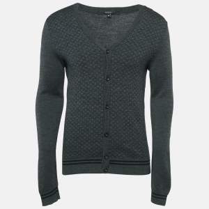 Gucci Charcoal Black Printed Wool Button Front Cardigan M