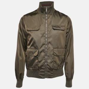 Gucci Olive Green Synthetic Zip-Up Bomber Jacket S