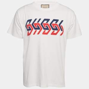 Gucci Off-White Logo Mirror Print Jersey Crew Neck T-Shirt XS
