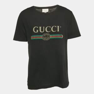 Gucci Black Cotton Vintage Logo Print Jersey Crew Neck T-Shirt M