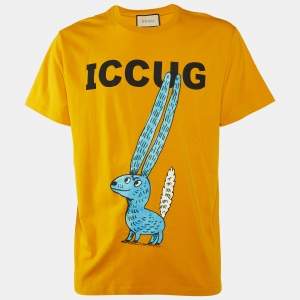 Gucci Yellow Iccug Animal Print Cotton Crew Neck T-Shirt L