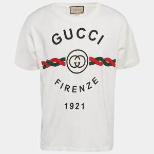 Gucci White Firenze Print Cotton Crew Neck T-Shirt XS