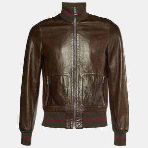 Gucci Brown Leather Bomber Jacket S