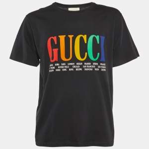 Gucci Black Gucci Cities Print Cotton Crew Neck T-Shirt XL
