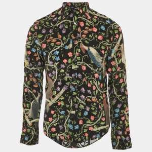 Gucci Black Birds Of Prey Print Silk Button Down Collar Shirt M