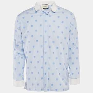 Gucci Blue Checks Cotton Tiger Head Embroidered Cambridge Shirt XL