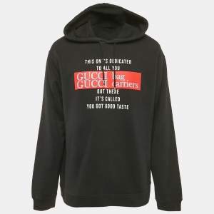 Gucci Black Printed Black Cotton Knit Hooded Sweatshirt L