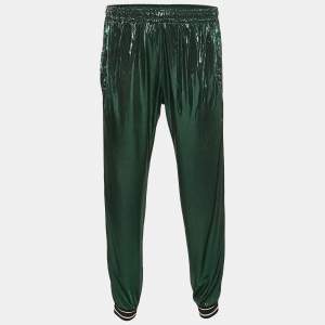 Gucci Metallic Green Logo Striped Jersey Trackpants M