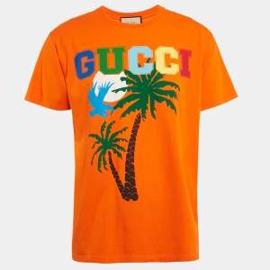 Gucci Orange Gucci Palm Trees Print Cotton Oversized Crew Neck T-Shirt S
