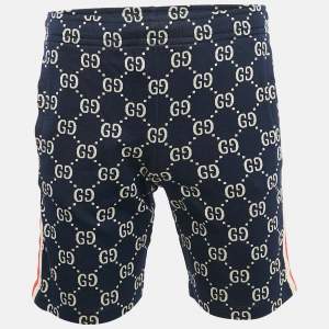 Gucci Navy Blue GG Supreme Jacquard Knit Contrast Striped Shorts XS