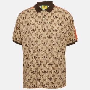 Gucci X Adidas Beige Logo Print Cotton Polo T-Shirt XXXL