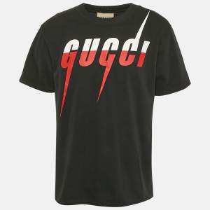 Gucci Black Logo Print Cotton Crew Neck T-Shirt M