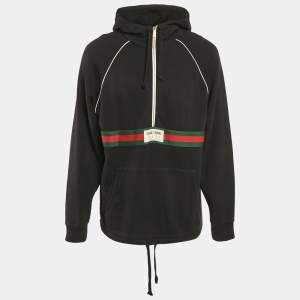 Gucci Black Cotton Jersey Web Detail Hooded Sweatshirt M