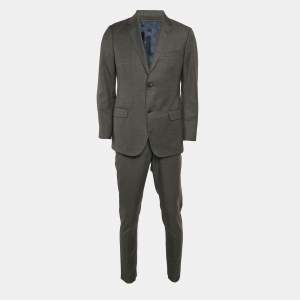 Gucci Charcoal Grey Patterned Wool Single Breasted Pants Suit L