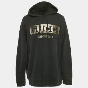Gucci X Dapper Dan Black Logo Print Cotton Knit Hoodie L