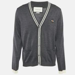 Gucci Black Bee Embroidered Wool Button Front Cardigan XXL