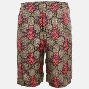 Gucci Brown/Pink Pineapple GG Print Silk Shorts M