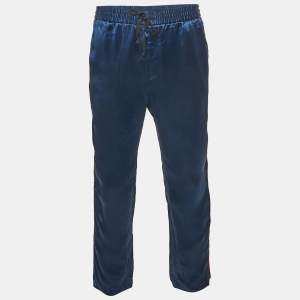 Gucci Blue Satin Web Tape Trimmed Joggers XL