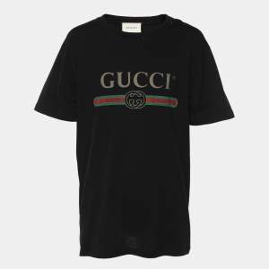Gucci Black Logo Print Cotton Round Neck T-Shirt L