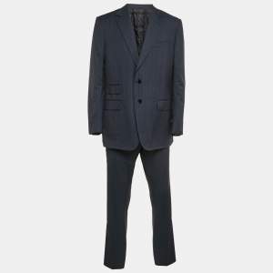 Gucci Navy Blue Plaid Wool Tailored Pants Suit XXXL