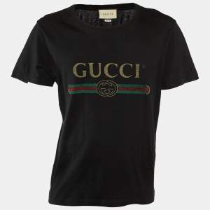 Gucci Black Vintage Logo Washed Cotton Oversized T-Shirt S