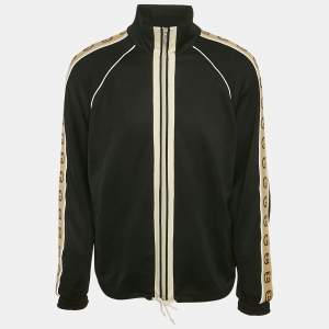 Gucci Black GG Band Trim Jersey Zip-Up Jacket L