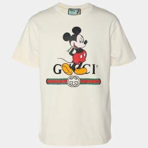Gucci X Disney Cream Logo Printed Cotton Crewneck Oversized T-Shirt XS