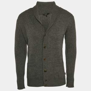 Gucci Grey Rib Knit Wool Knit Cardigan L