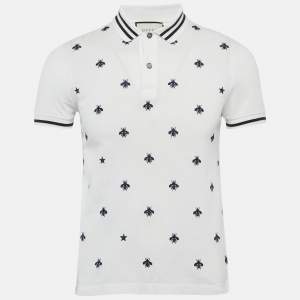Gucci White Cotton Pique Bee Embroidered Polo T-Shirt XS